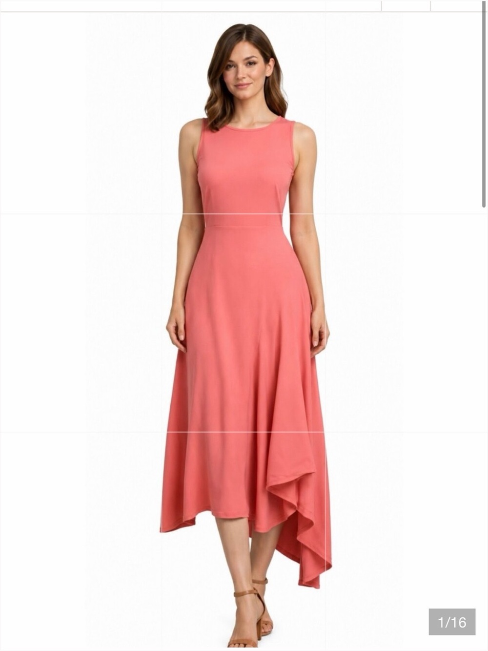 Ann Taylor Sleeveless Asymmetrical Coral Midi Dress, 8, NWT